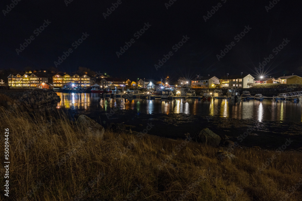 Light and colors in Brønnøysund harbor area, Nordland county, Norway, Europe	
