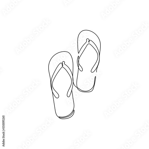 Flip flops. One line drawing style. Slippers for beach. Vacation concept. Hand drawn vector illustration.