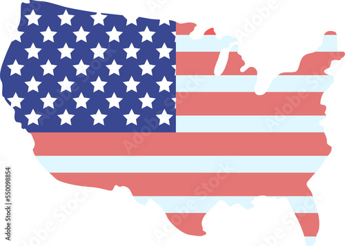 National American flag on country map semi flat color raster object. Full sized item on white. Patriotism and liberty simple cartoon style illustration for web graphic design and animation
