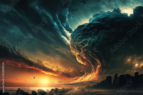 Fantastic sky presages apocalypse, dramatic, fantastic, art illustration Fototapet