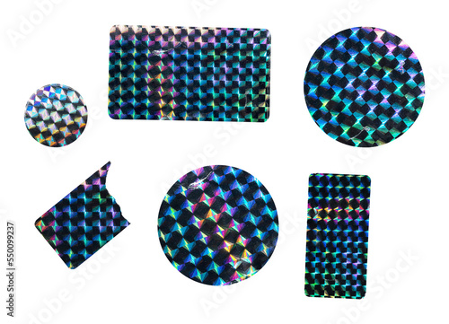 holographic foil sticker six different stickers png isolated on transparent background