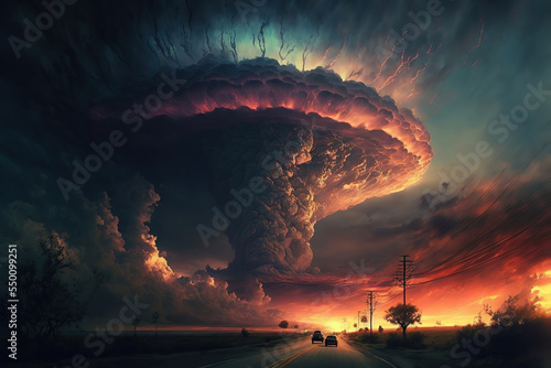 Fantastic sky presages apocalypse, dramatic, fantastic, art illustration
