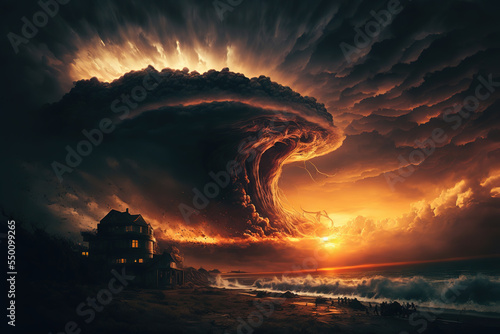 Fantastic sky presages apocalypse, dramatic, fantastic, art illustration photo