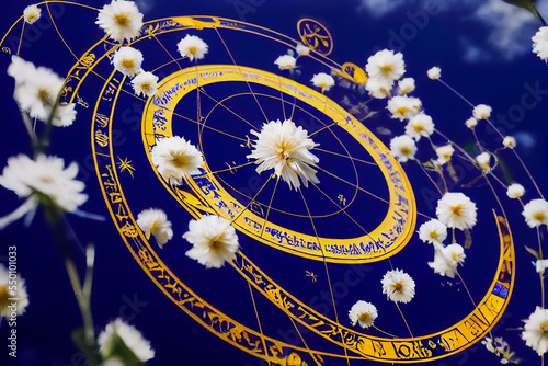Zodiac and flower horoscope for divination and reading the stars.