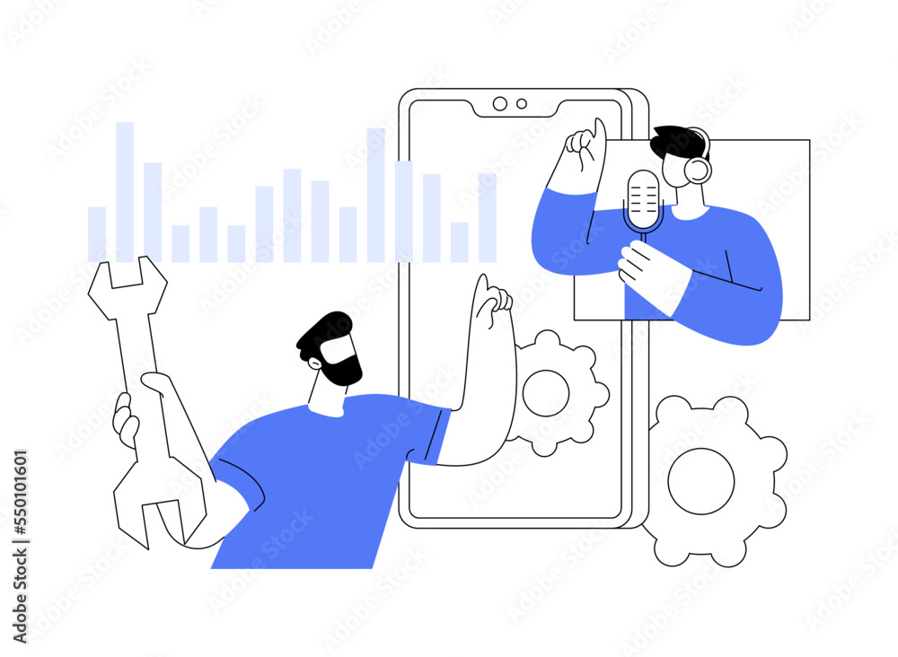 Smart speaker apps development abstract concept vector illustration.