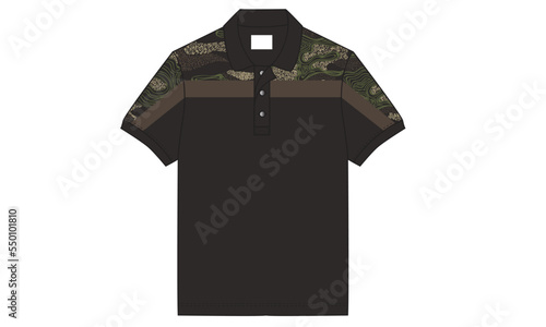 Camouflage polo shirt design for men.  Design template. Vector illustration. Camo pattern design. Forest design.