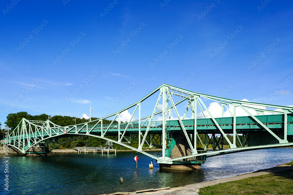 Fototapeta premium Historical rotatable riveted steel construction car bridge, landmark in Liepaja, Latvia