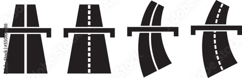 Highway icon set. Intersection of the road and the bridge illustration symbol. Sign motorway vector flat.