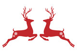 Red Christmas deer, reindeer with ornaments, design for Christmas cards, illustration over a transparent background, PNG image