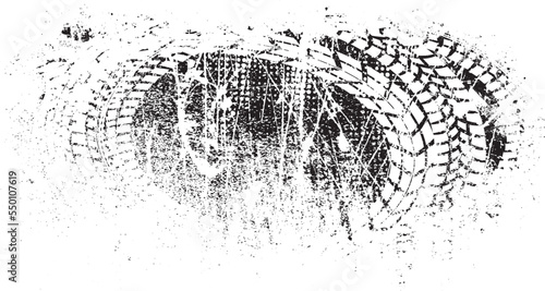 Vector Print Textured Tire Track banner. Design Element . Car tread silhouette . Mud splash grunge texture. Drift show