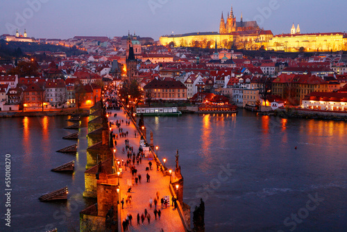 The Charles Bridge  over the Vitava River as seen from Stare Mesto tower photo