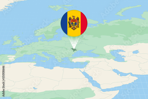 Map illustration of Moldova with the flag. Cartographic illustration of Moldova and neighboring countries.