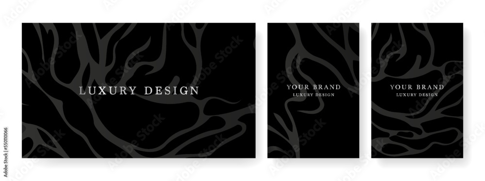 Luxury banner in dark colors, frame design set with gold geometric pattern. Luxury premium background pattern for menu, elite sale, luxe invite template, ​formal invitation, luxury voucher.