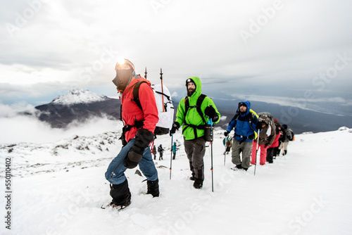 Climbers nearing summit of Kilimanjaro, Tanzania photo