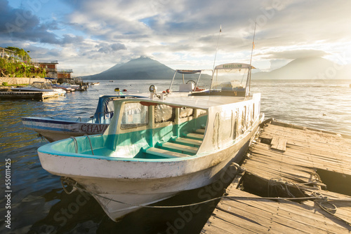 Transport boats docked at Panajachel, at Lake Atitlan, Guatemala. photo