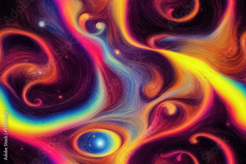 Abstract wavy psychedelic groovy retro style futuristic cosmic background. 