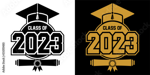 2023 class graduate header. The concept of decorate congratulation for school graduates. Design for t-shirt, flyer, invitation, greeting card. Vector
