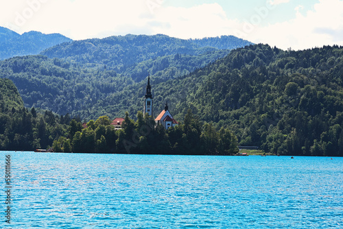 Lake Bled with St. Marys Church of Assumption on small island, Slovenia. © AS Photo Family