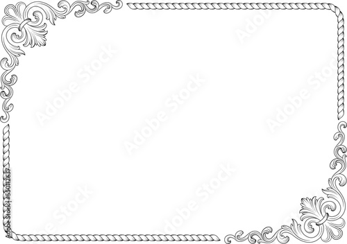 Decorative rectangular black framework. Vintage Baroque style. A3, A4, landscape.