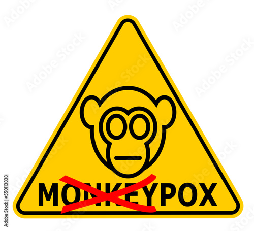 Vector illustration of warning sign against monkeypox virus disease renamed to mpox with crossed part of the word due to racism