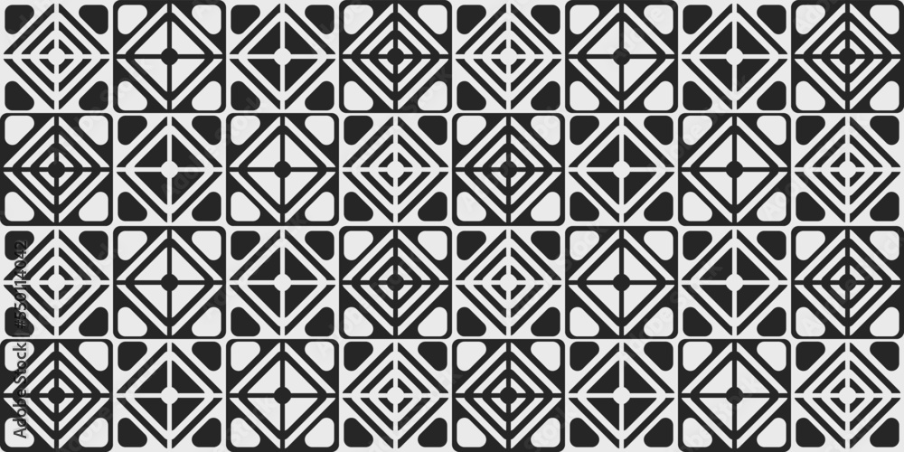 Black and white checkered tiles with patterned rhombuses inside. Vector for print and different design. Black and white checkered tiles with patterned rhombuses inside. Vector for print and different design.