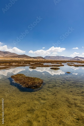 Vertical shot of the source of the Yarlung Zangbo River in Zhongba County, Xigaze, Tibet, China photo