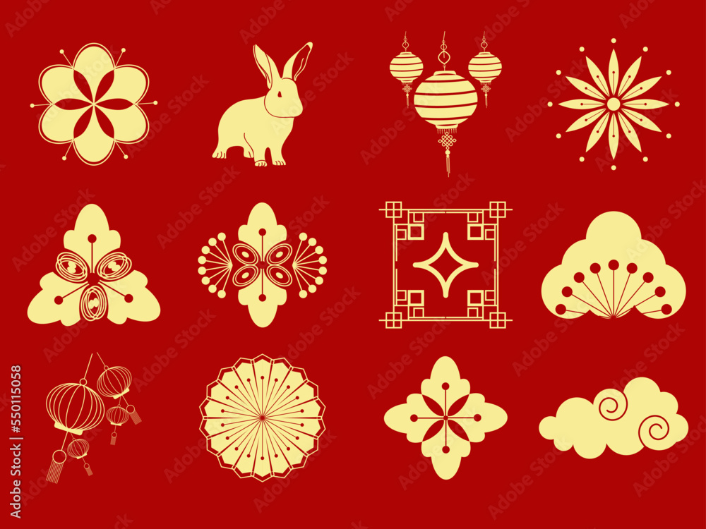 Collection of vector golden elements for the New year celebration. Happy Chinese New Year. Collection of vector golden elements for the New year celebration. Happy Chinese New Year.