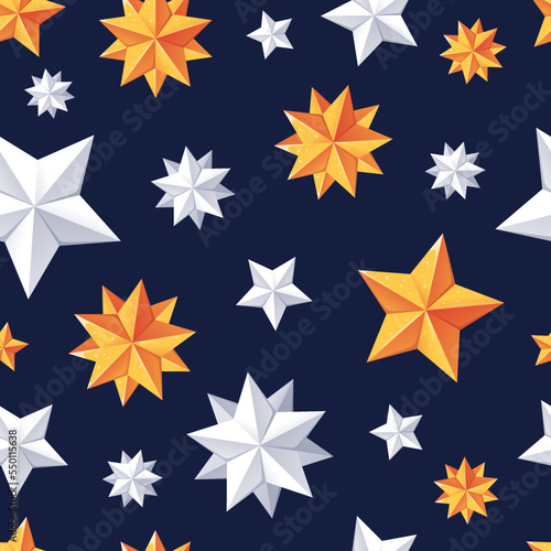 Christmas and New Year Holidays seamless pattern. Vector illustration with stars. Suitable for holiday wrapping paper, fabric, wallpaper © Siawi_art