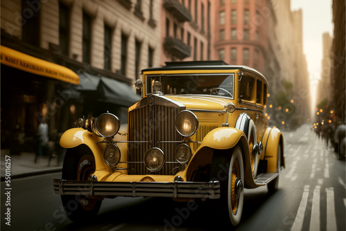 Concept art illustration of great Gatsby driving in yellow car
