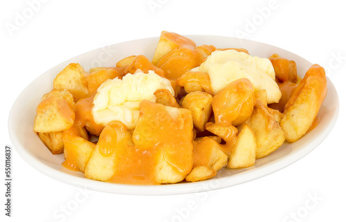 Patatas bravas with spicy sauce and aioli sauce isolated on a plate. photo