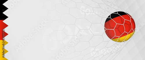 Banner design of a football ball with flag of Germany in football net, the goal by national soccer team of Germany.