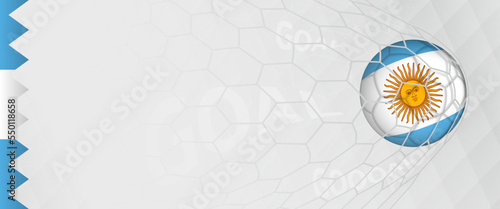 Banner design of a football ball with flag of Argentina in football net, the goal by national soccer team of Argentina.