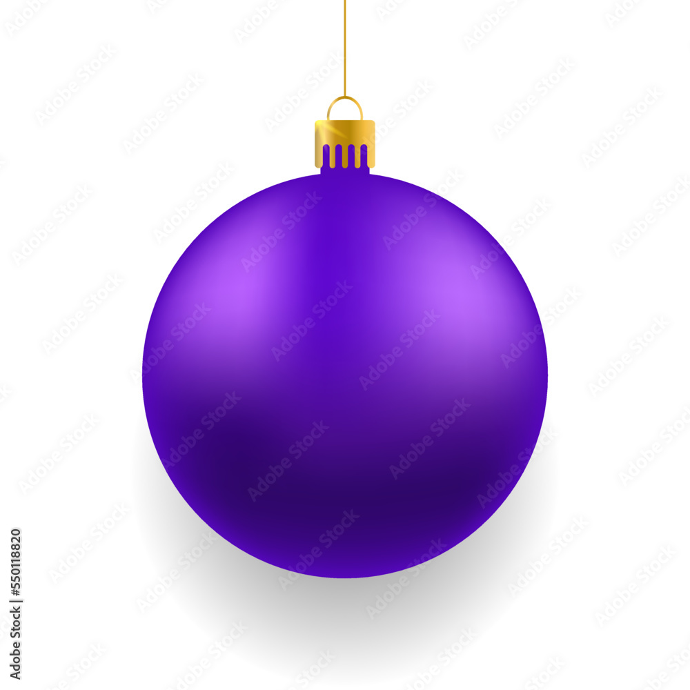 Purple Christmas realistic ball on white background. Xmas glass ball on white template. Holiday decoration template. Vector illustration Purple Christmas realistic ball on white background. Xmas glass ball on white template. Holiday decoration template. Vector illustration