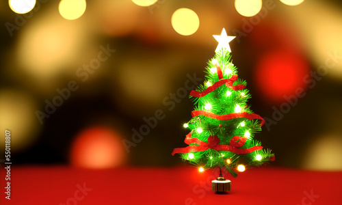 Miniature Christmas tree with negative copy space for text