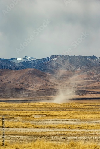 Vertical shot of tornadoes on the wetland at the source of the Yarlung Zangbo River photo