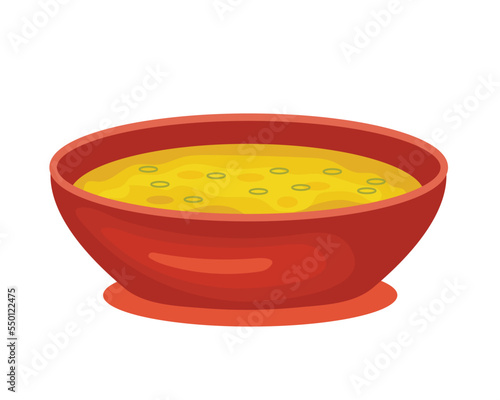 dal, daal or dhal. Indian dried legumes soup - lentils, beans, peas. Bright yellow Asian cuisine dish, cream soup. Vector illustration isolated on white background.
