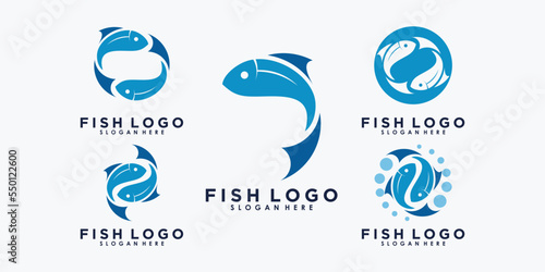 set of fish logo design with template