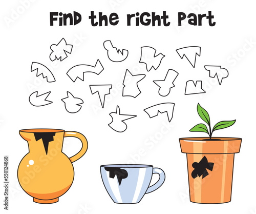 Find the right part. Educational game for children. Cartoon vector illustration. Isolated on white background