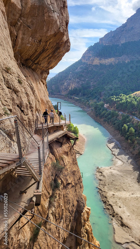 Caminito Del Rey, Spain, November 25, 2022: Royal Trail Also Known as El Caminito Del Rey - Mountain Path Along Steep Cliffs in Gorge Chorro, Andalusia, Spain