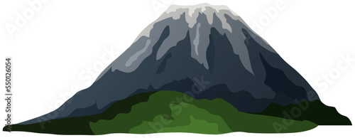 Mountains landscape, abstract lilac sunset panoramic view. Mountainside volcanic background. View of mountain with dormant volcano and cloudy sky. Beautiful scenery of nature vector illustration