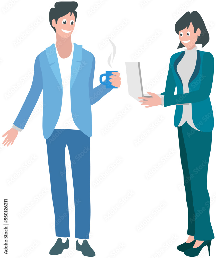 Two people communicate in office during break. Man and woman talk, spend time together at work or rest, discussing in cafe or workplace. Working meeting, communication, dialogue, conversation concept Two people communicate in office during break. Man and woman talk, spend time together at work or rest, discussing in cafe or workplace. Working meeting, communication, dialogue, conversation concept