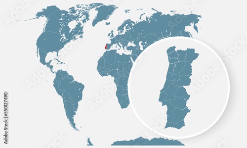 Portugal country on world map, vector template