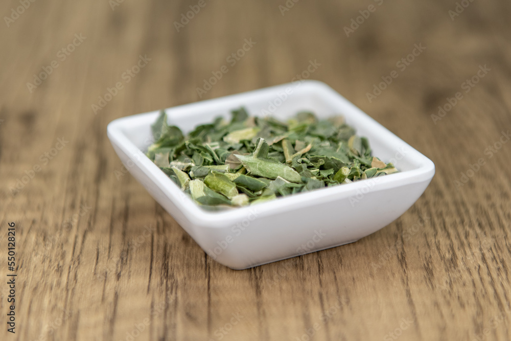 Freeze dried dehydrated kale can be ground up and added to a drink for a serving of greens Freeze dried dehydrated kale can be ground up and added to a drink for a serving of greens