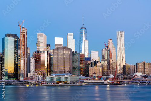  Manhatten Skyline  Financial District with Freedom Tower ..Brooklyn Manhatten New York City New York USA