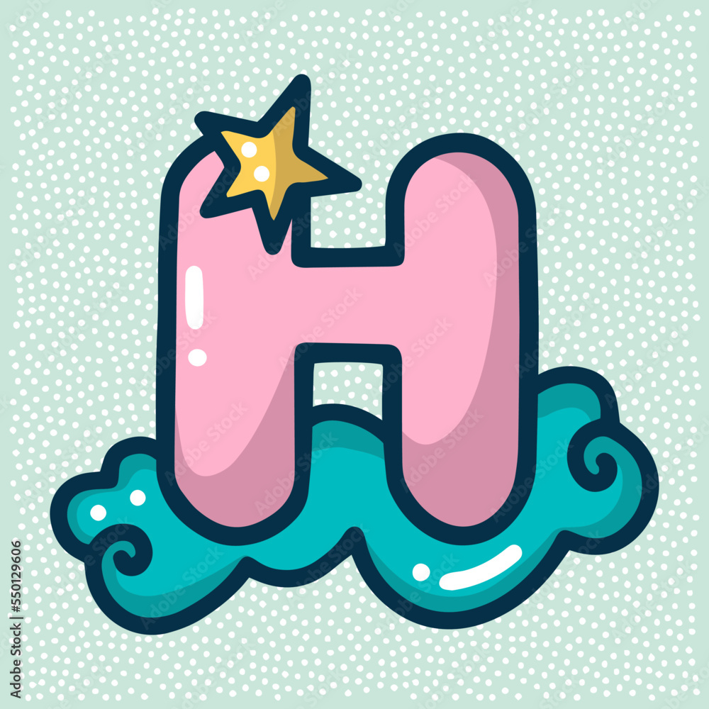 unicorn font, pink letter H on cloud and star