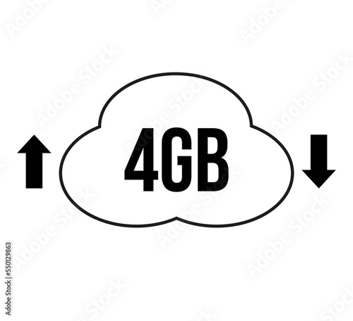4GB capacity for download and upload. Vector for cloud file transfers on white background photo