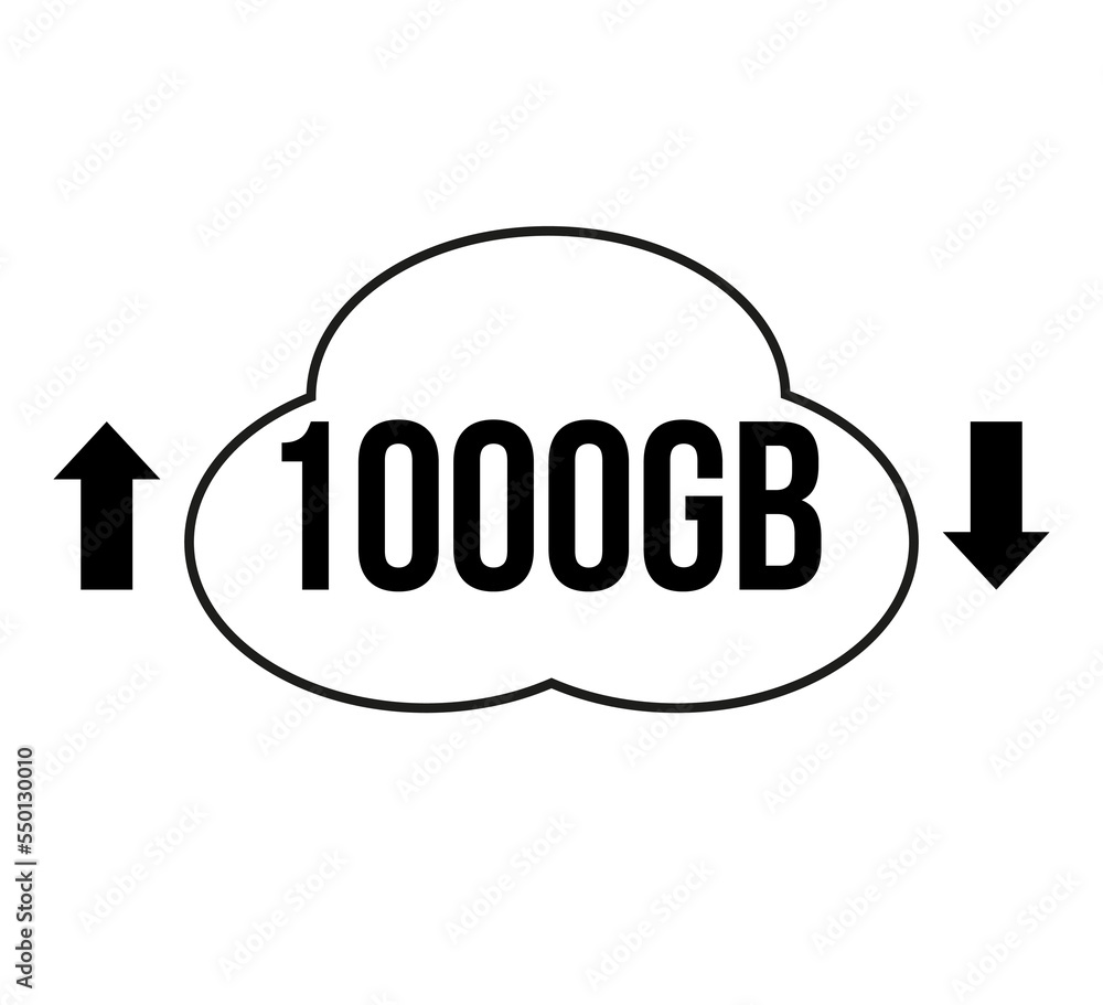 1000GB capacity for download and upload. Vector for cloud file transfers on white background 1000GB capacity for download and upload. Vector for cloud file transfers on white background