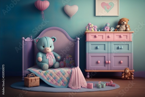 retro style children's room iterior colorful and beauty