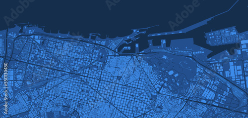 Detailed blue vector map poster of Barcelona city, linear print map. Skyline urban panorama. Decorative graphic tourist map of Barcelona territory.
