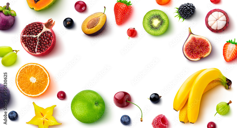 Obraz na płótnie Fruit and vegetable frame, top view w salonie